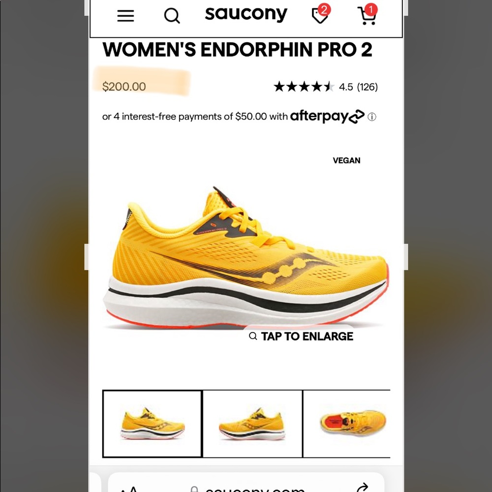 Saucony Endorphin Pro 2 size 6.  Almost NIB, one 3 mile run in them.